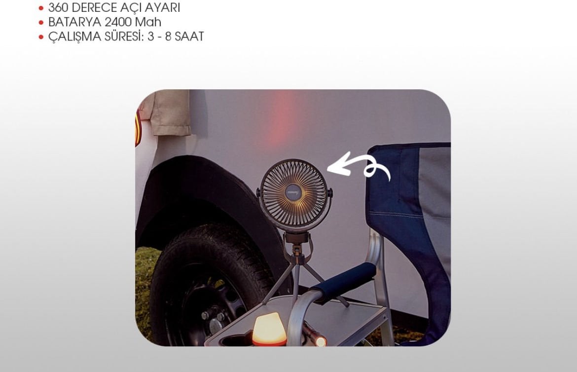 Fanlı Kamp Çadır Lambası
