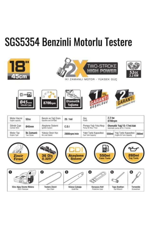 Sgs Profesyonel Ağaç Kesme Makinesi Benzinli Motorlu Testere