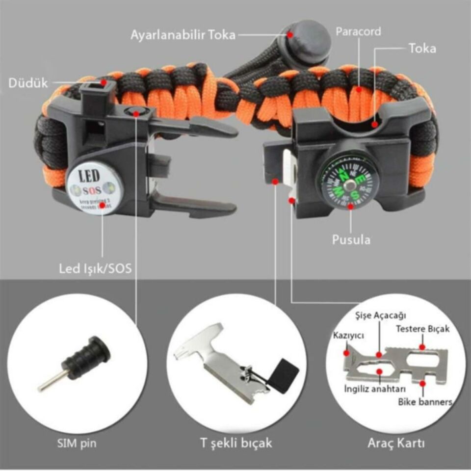 Paracord Hayatta Kalma Kamp Bilekliği